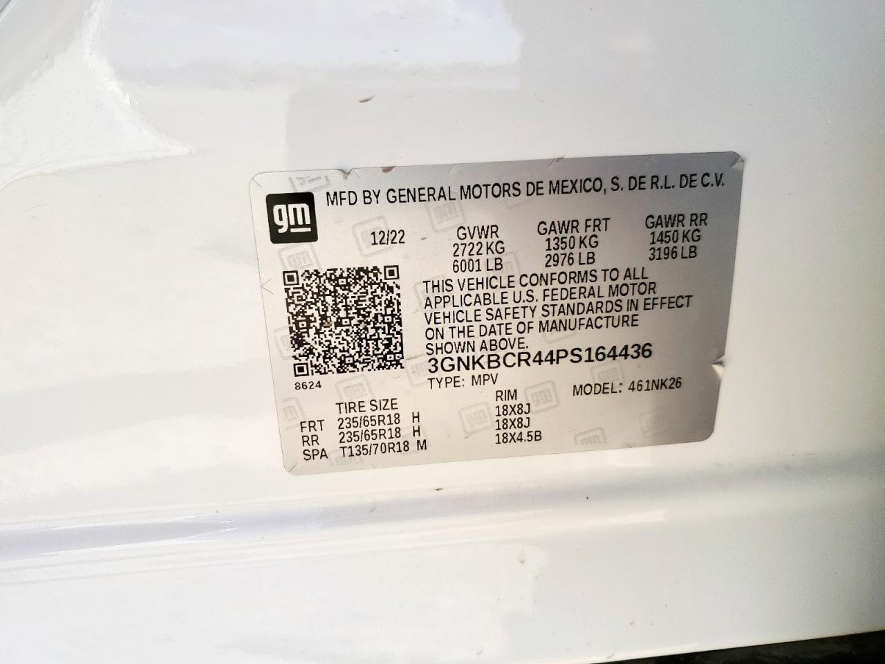 2023 Chevrolet Blazer 2Lt VIN: 3GNKBCR44PS164436 Lot: 65532155