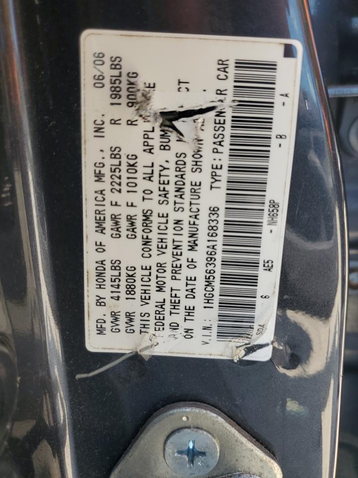 2006 Honda Accord Se VIN: 1HGCM56396A168336 Lot: 65731435