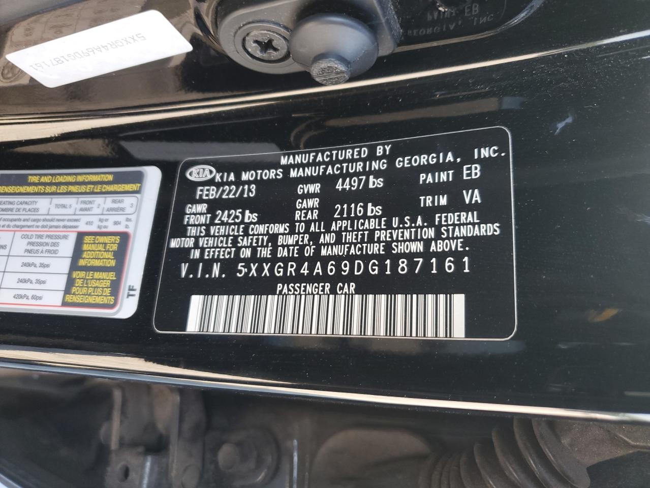 2013 Kia Optima Sx VIN: 5XXGR4A69DG187161 Lot: 64500885