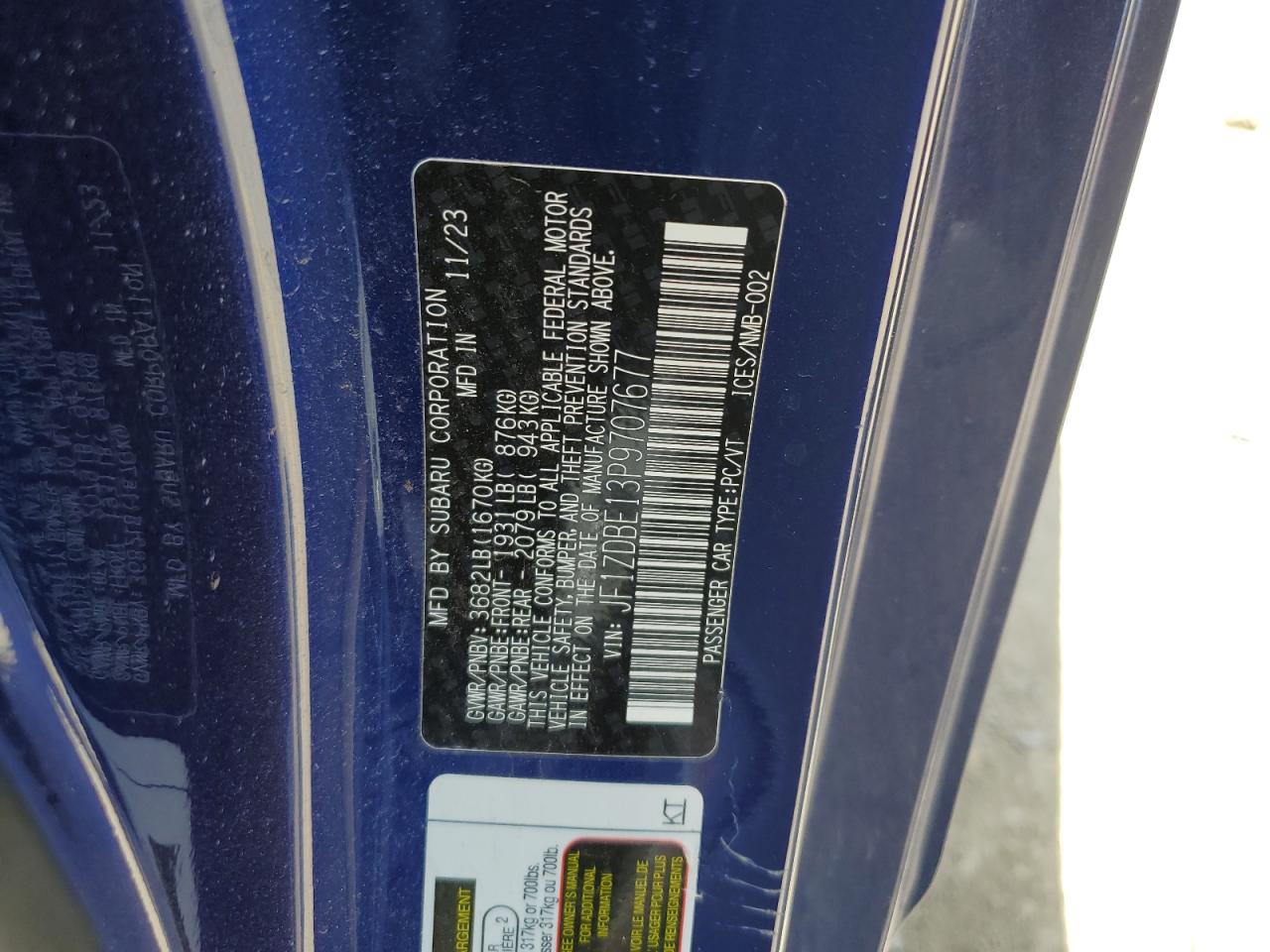 2023 Subaru Brz Limited VIN: JF1ZDBE13P9707677 Lot: 63281685