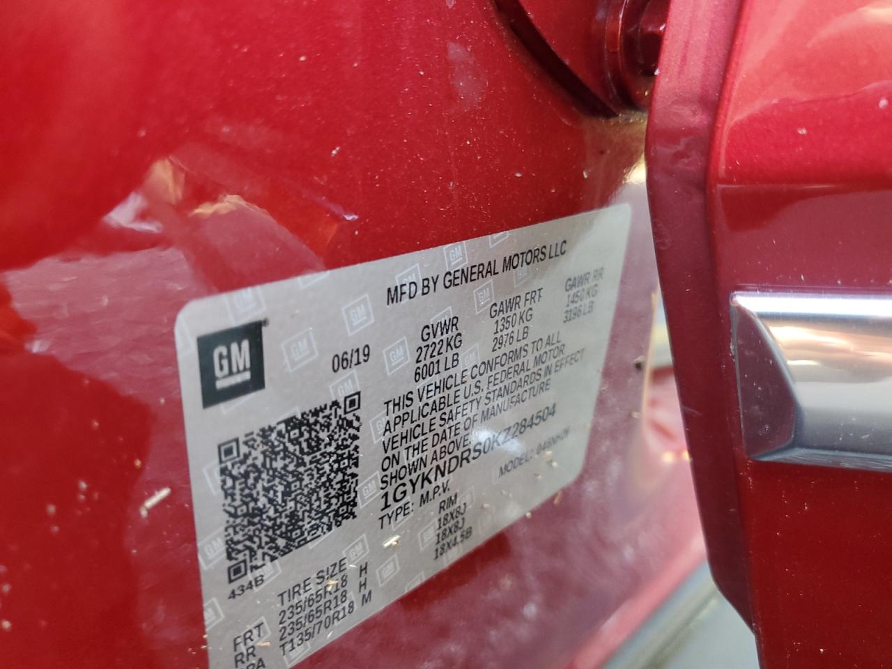 1gykndrs0kz284504 1GYKNDRS0KZ284504 2019 Cadillac Xt5 Luxury