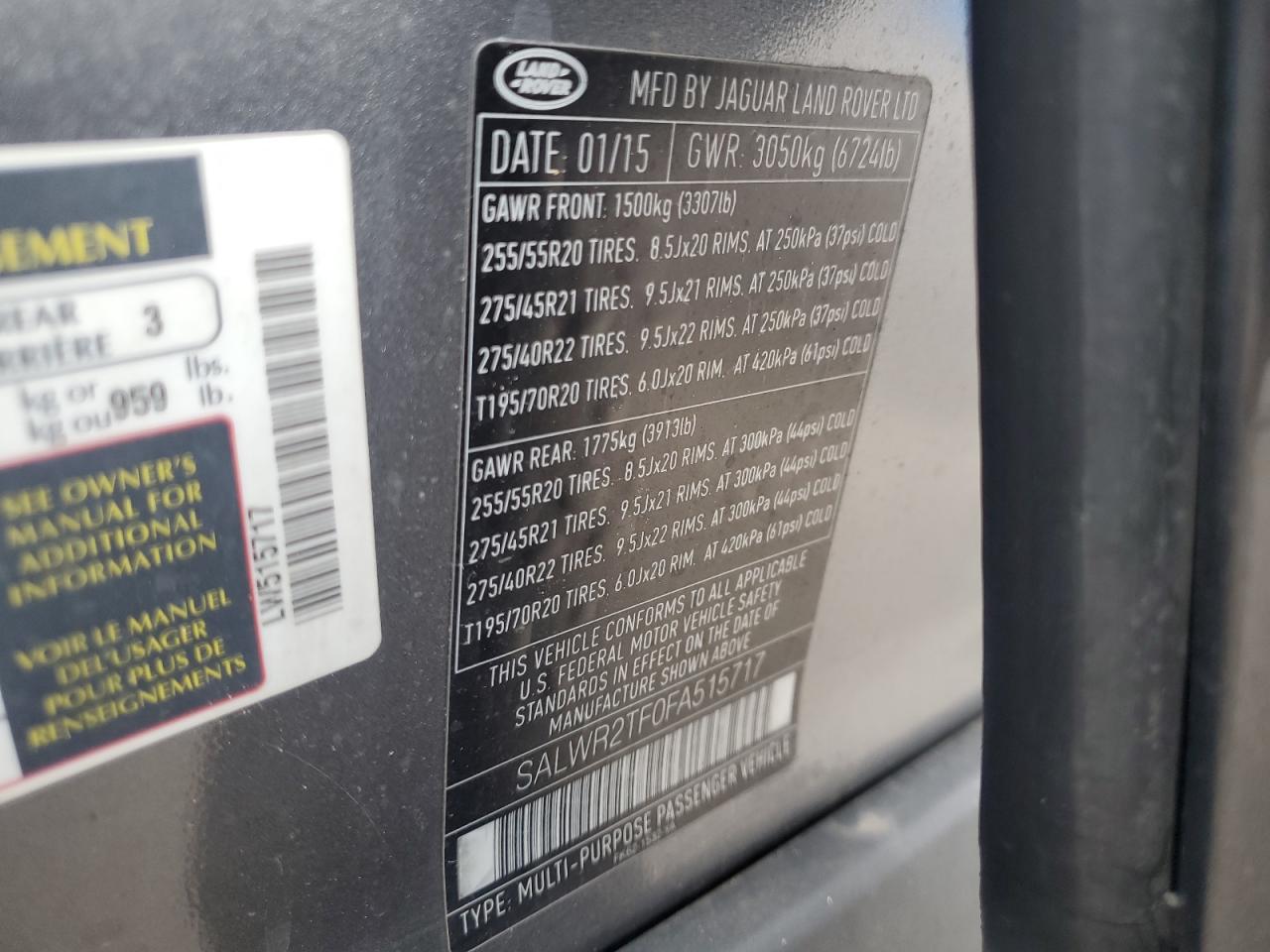2015 Land Rover Range Rover Sport Sc VIN: SALWR2TF0FA515717 Lot: 63910775