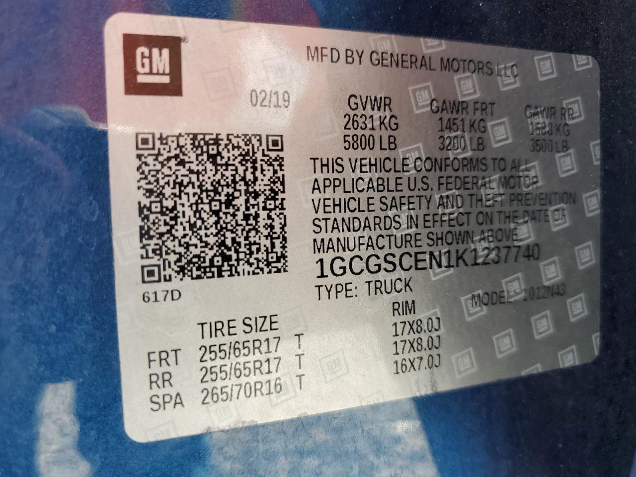 2019 Chevrolet Colorado Lt VIN: 1GCGSCEN1K1237740 Lot: 65404715