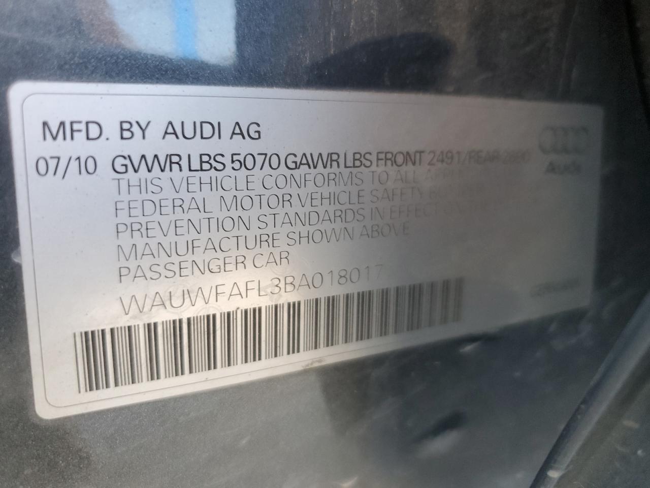 2011 Audi A4 Premium Plus VIN: WAUWFAFL3BA018017 Lot: 62813865