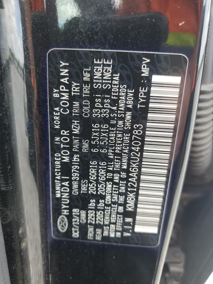 2019 Hyundai Kona Se VIN: KM8K12AA6KU240783 Lot: 62780445