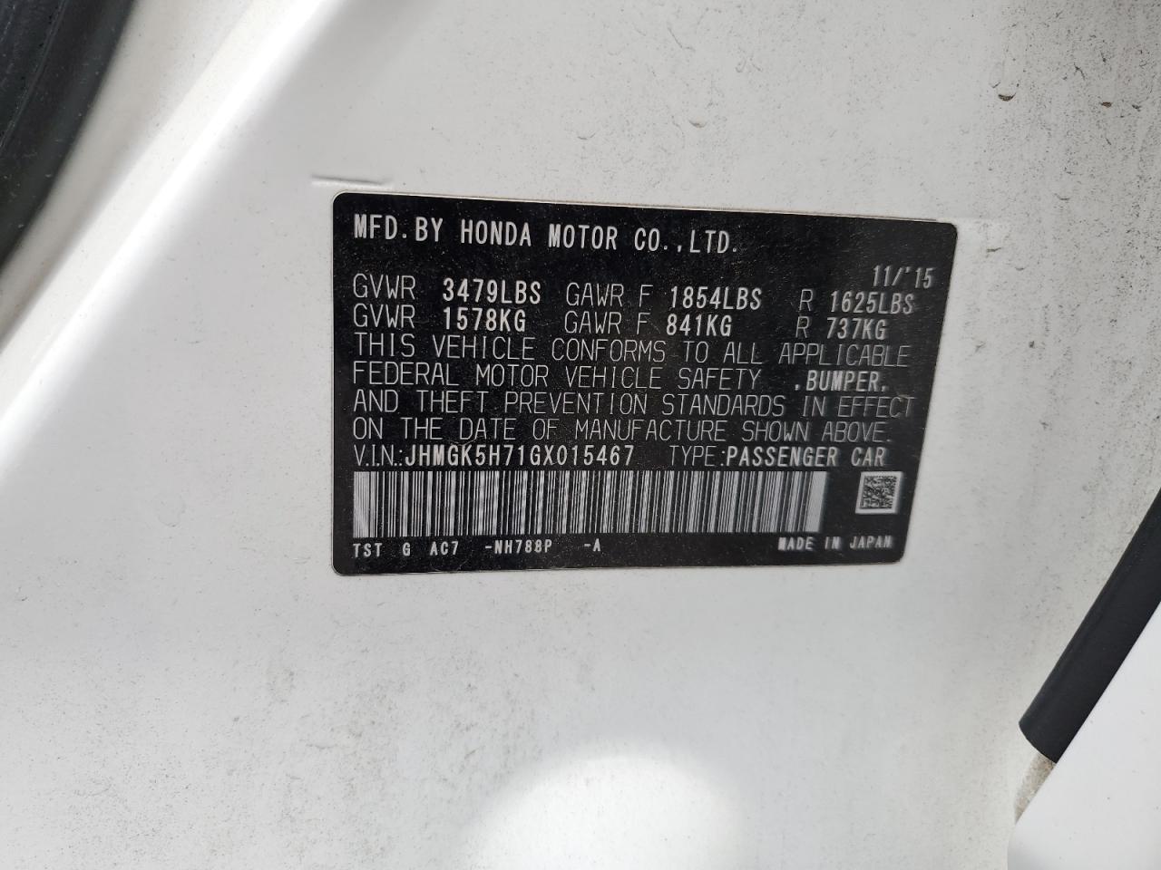 2016 Honda Fit Ex VIN: JHMGK5H71GX015467 Lot: 65148775