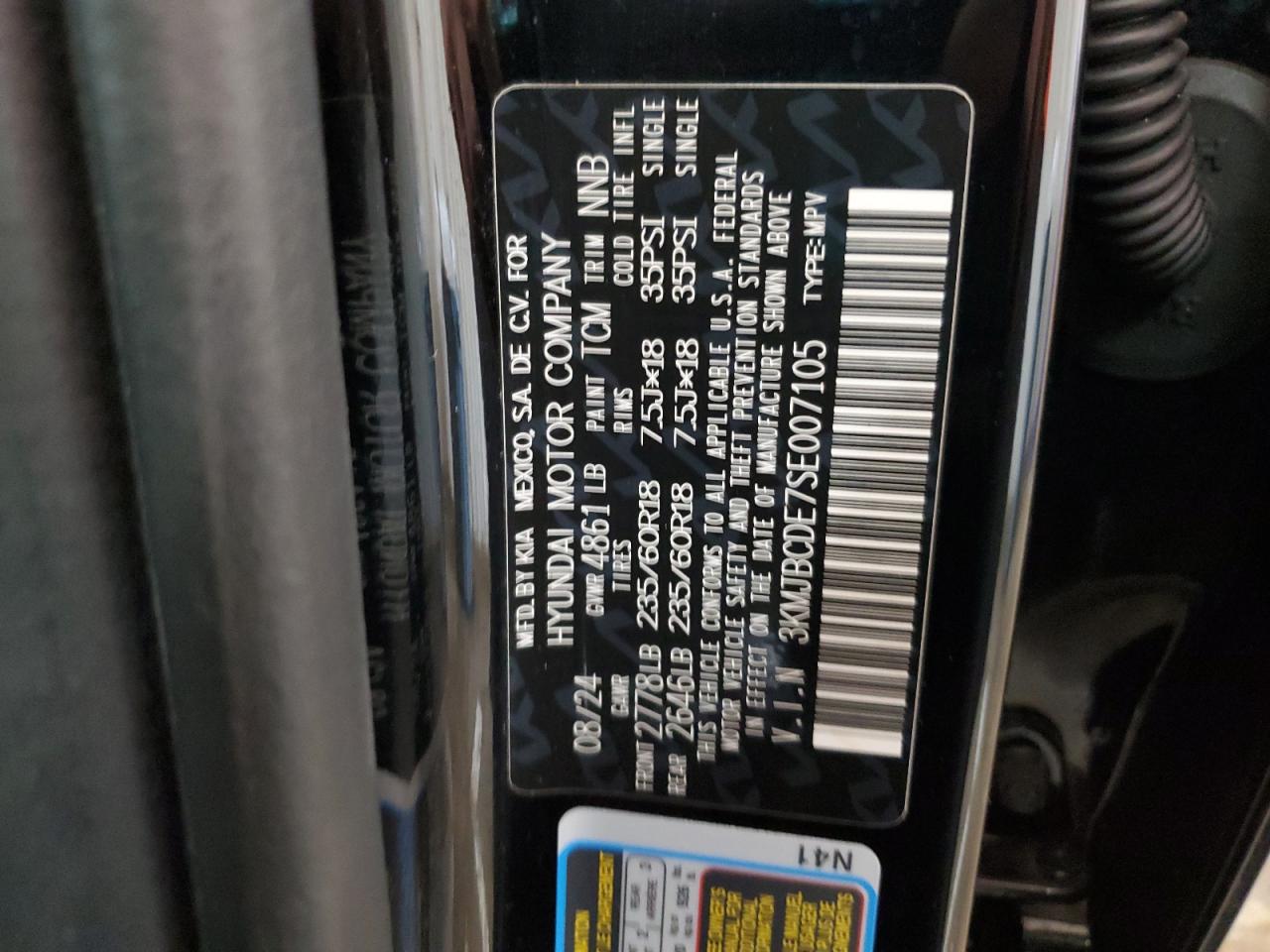 3kmjbcde7se007105 3KMJBCDE7SE007105 2025 Hyundai Tucson Sel