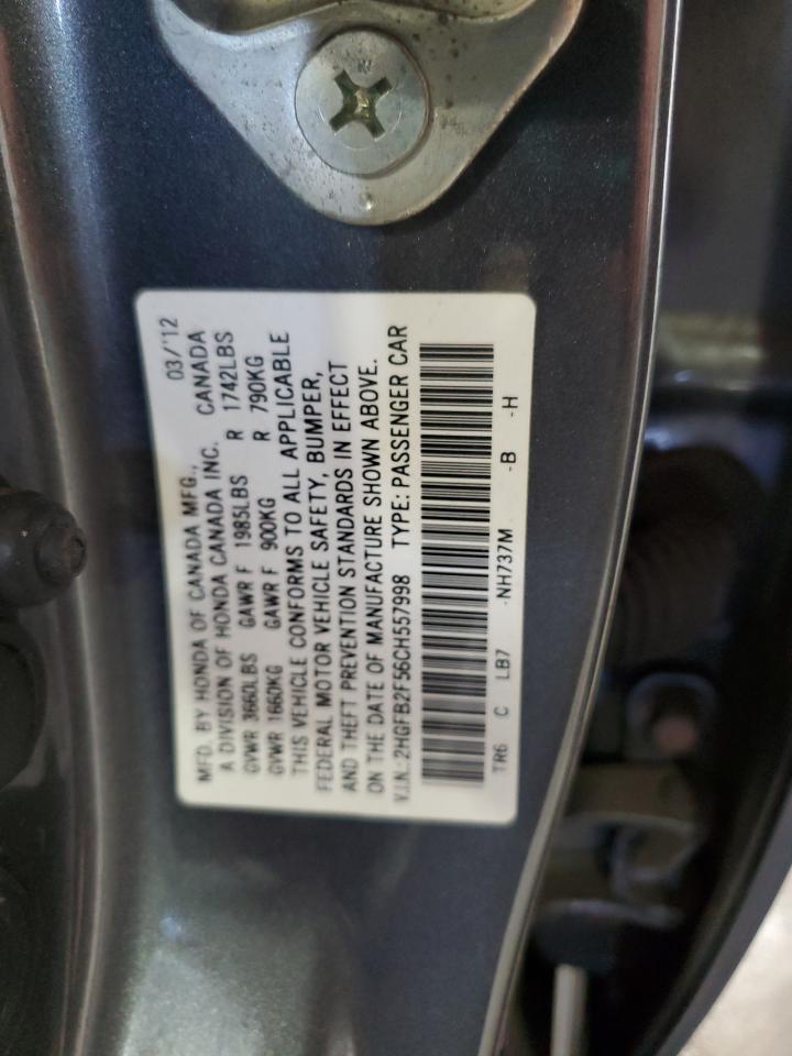 2012 Honda Civic Lx VIN: 2HGFB2F56CH557998 Lot: 64728775