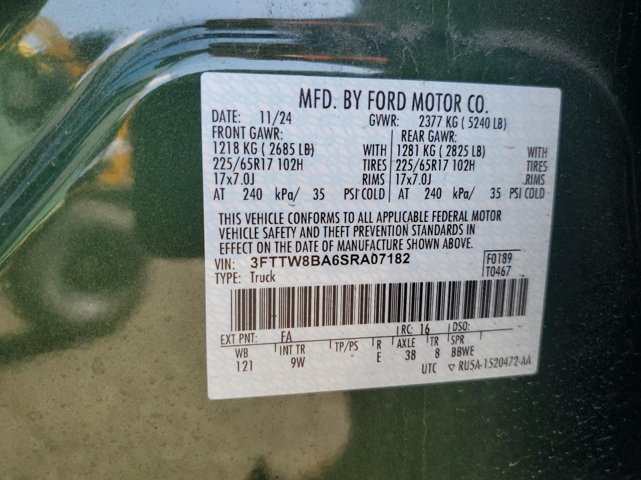 3fttw8ba6sra07182 3FTTW8BA6SRA07182 2025 Ford Maverick Xl