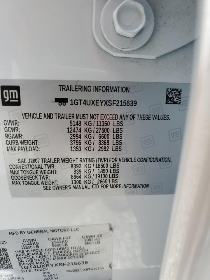 2025 GMC Sierra K2500 Denali Ultimate VIN: 1GT4UXEYXSFS15639 Lot: 66326145