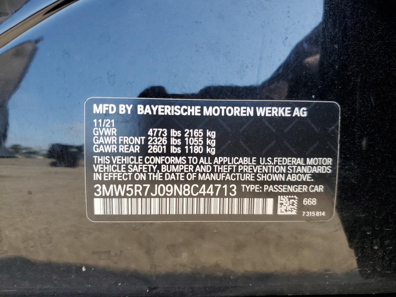 2022 BMW 330Xi VIN: 3MW5R7J09N8C44713 Lot: 64272425