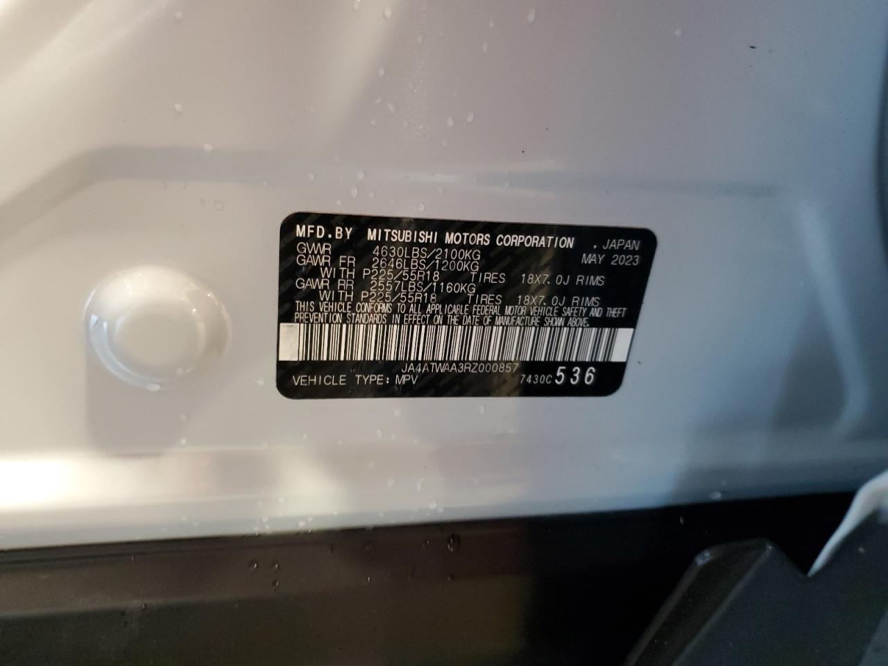 2024 Mitsubishi Eclipse Cross Se VIN: JA4ATWAA3RZ000857 Lot: 66378005