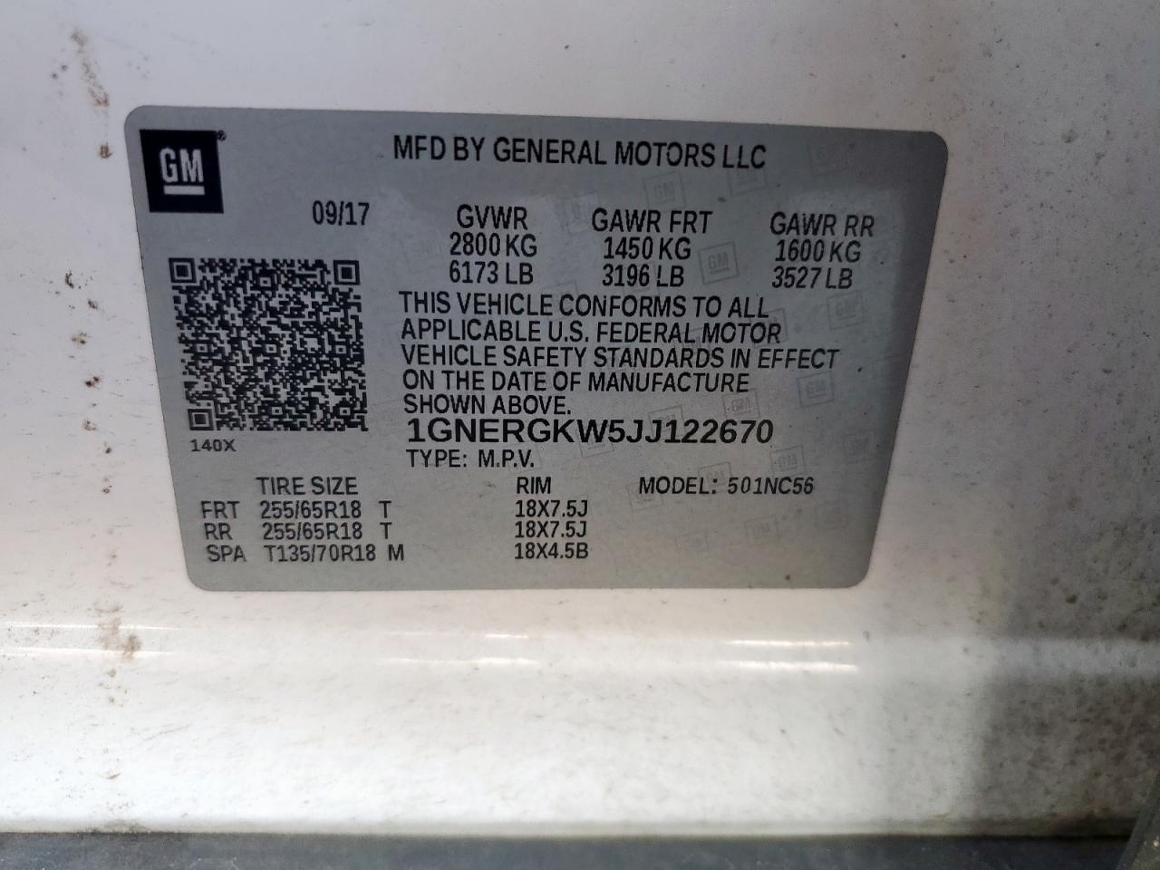 2018 Chevrolet Traverse Lt VIN: 1GNERGKW5JJ122670 Lot: 63237965