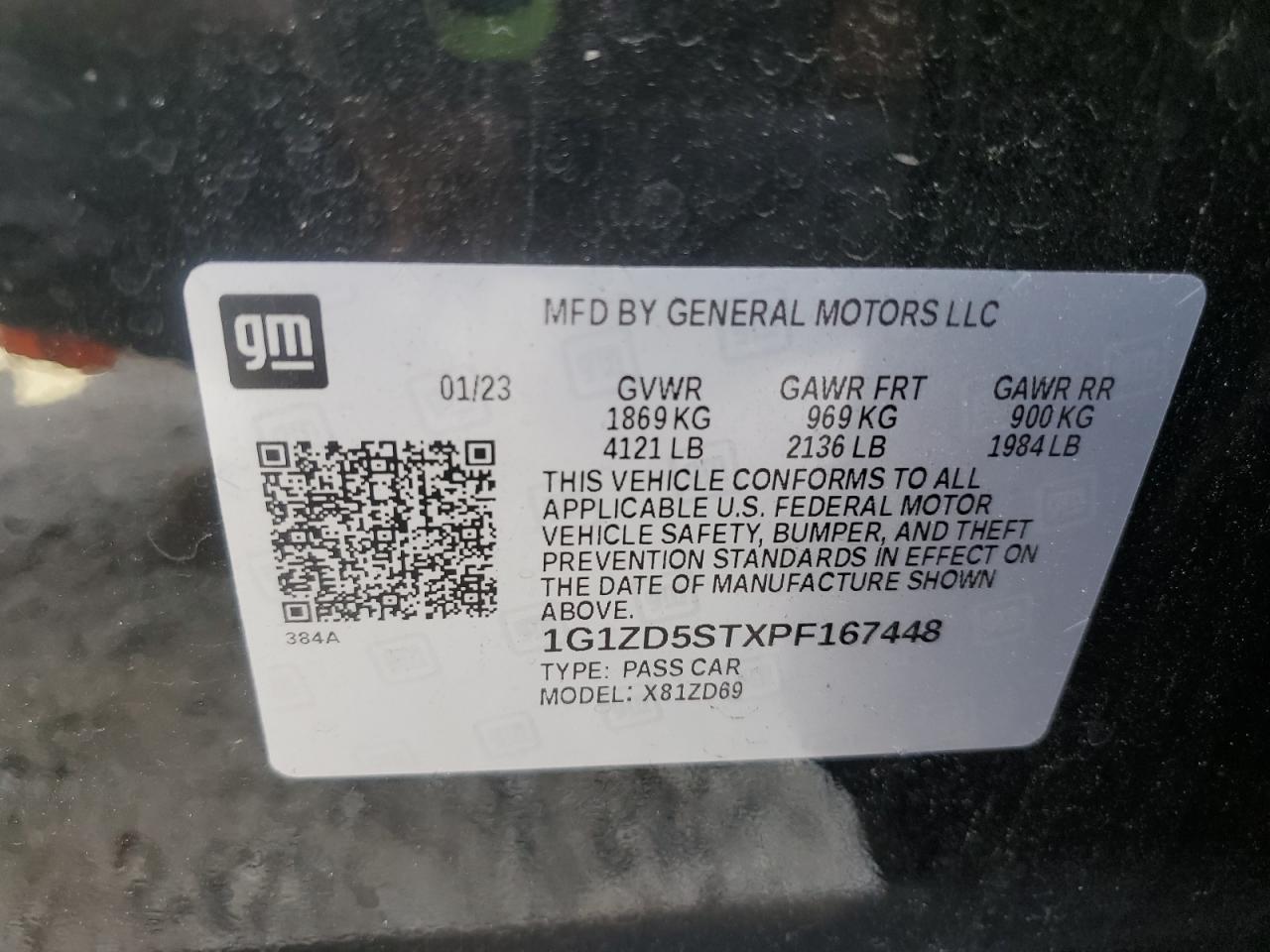 2023 Chevrolet Malibu Lt VIN: 1G1ZD5STXPF167448 Lot: 63879815