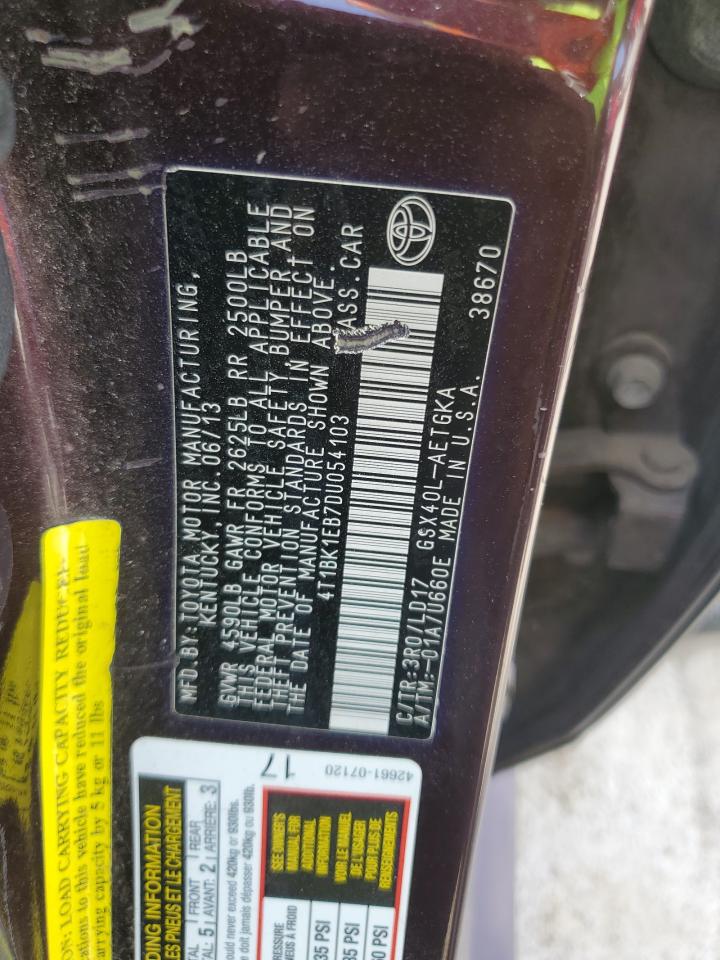 2013 Toyota Avalon Base VIN: 4T1BK1EB7DU054103 Lot: 61226835