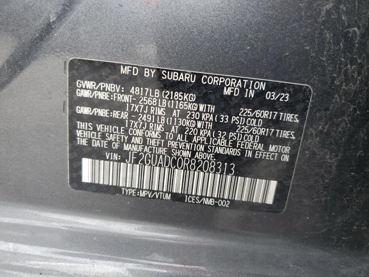 2024 Subaru Crosstrek Premium VIN: JF2GUADC0R8208313 Lot: 64756925