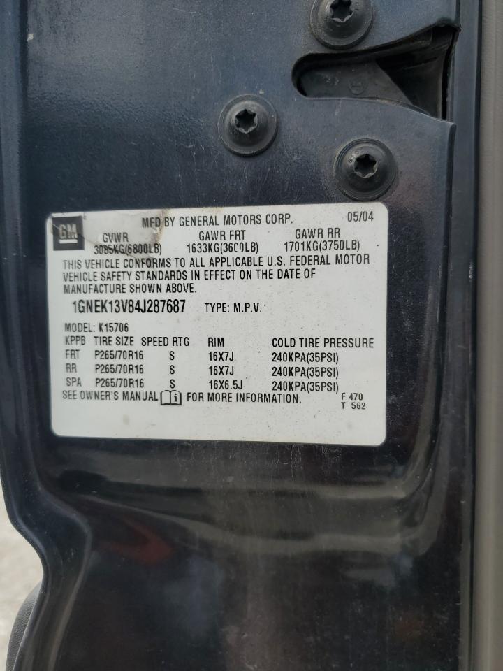 2004 Chevrolet Tahoe K1500 VIN: 1GNEK13V84J287687 Lot: 67053015