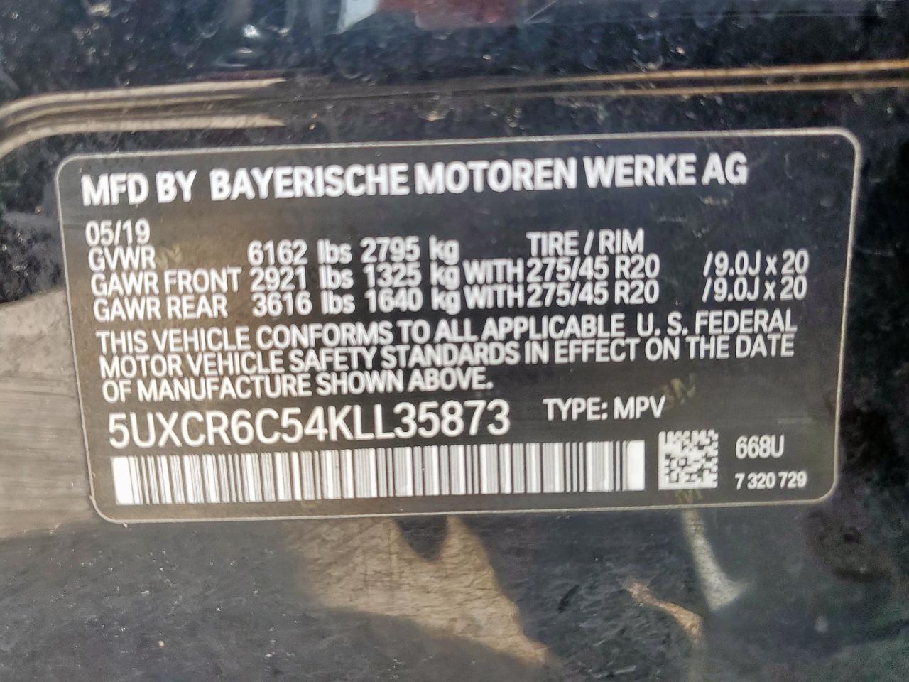 2019 BMW X5 xDrive40I VIN: 5UXCR6C54KLL35873 Lot: 64989745