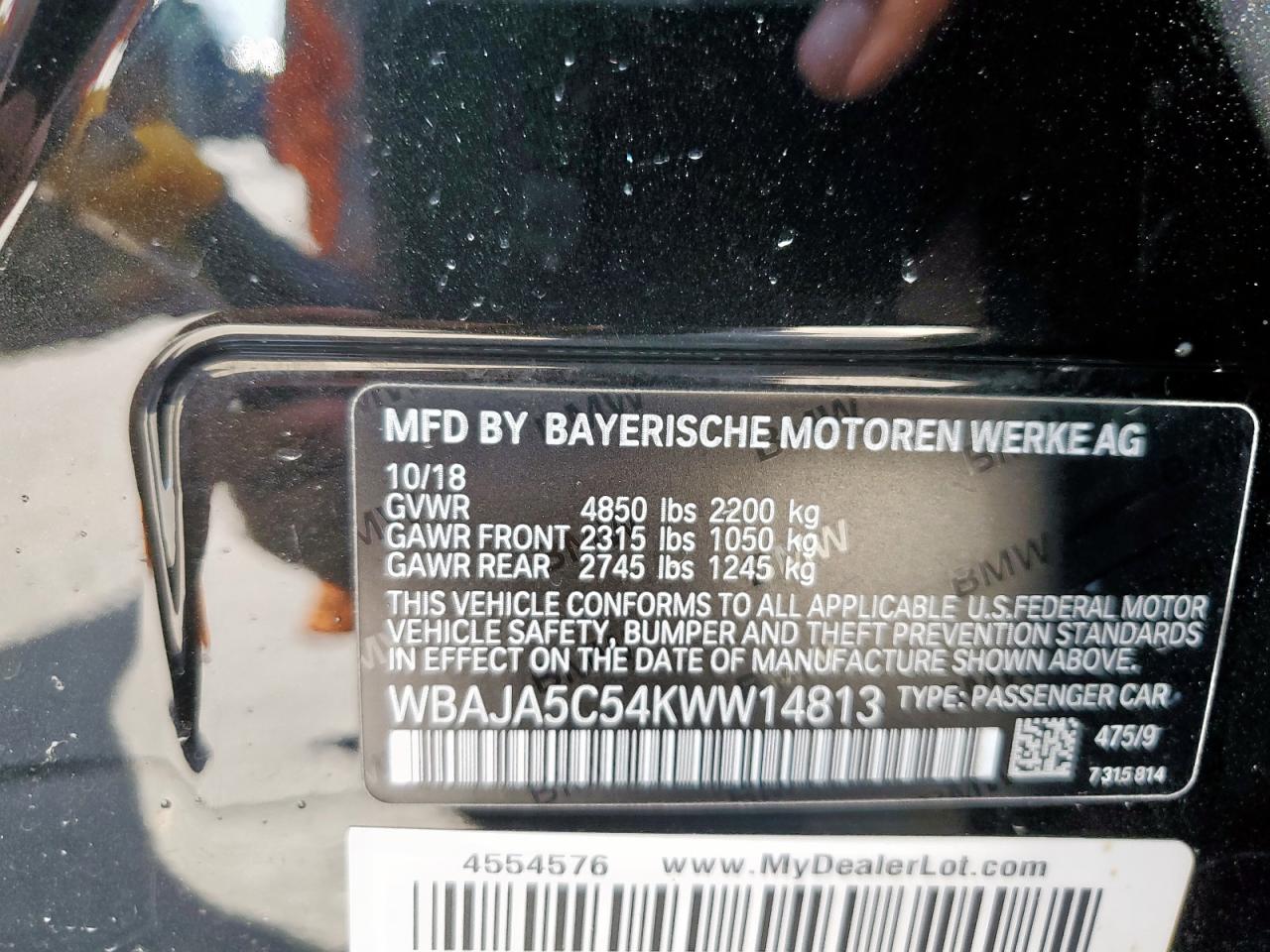 2019 BMW 530 I VIN: WBAJA5C54KWW14813 Lot: 64233175