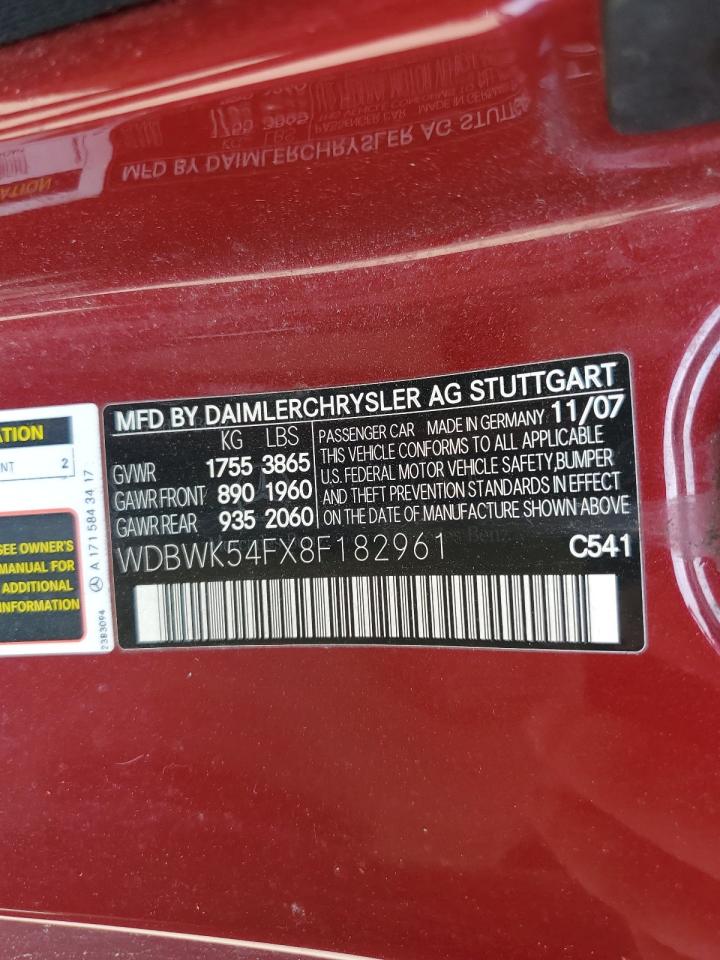 2008 Mercedes-Benz Slk 280 VIN: WDBWK54FX8F182961 Lot: 66097995