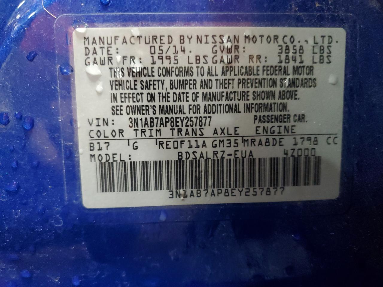 2014 Nissan Sentra S VIN: 3N1AB7AP8EY257877 Lot: 66212275