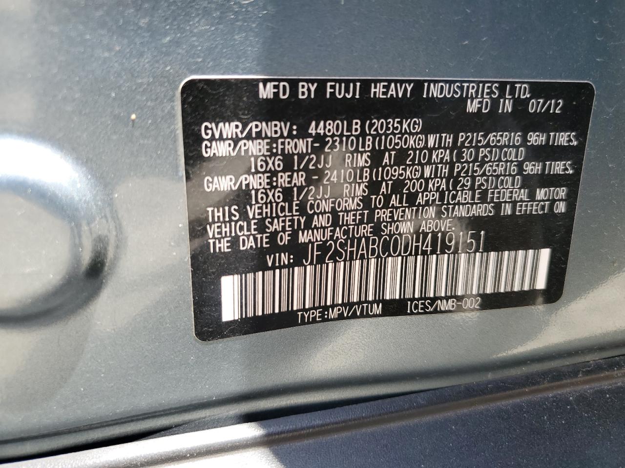 JF2SHABC0DH419151 2013 Subaru Forester 2.5X