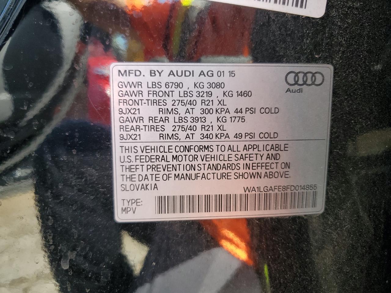 2015 Audi Q7 Premium Plus VIN: WA1LGAFE8FD014855 Lot: 64202925