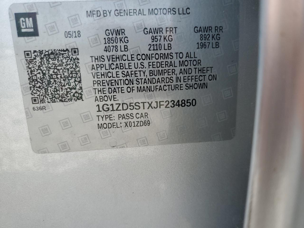 2018 Chevrolet Malibu Lt VIN: 1G1ZD5STXJF234850 Lot: 63584205