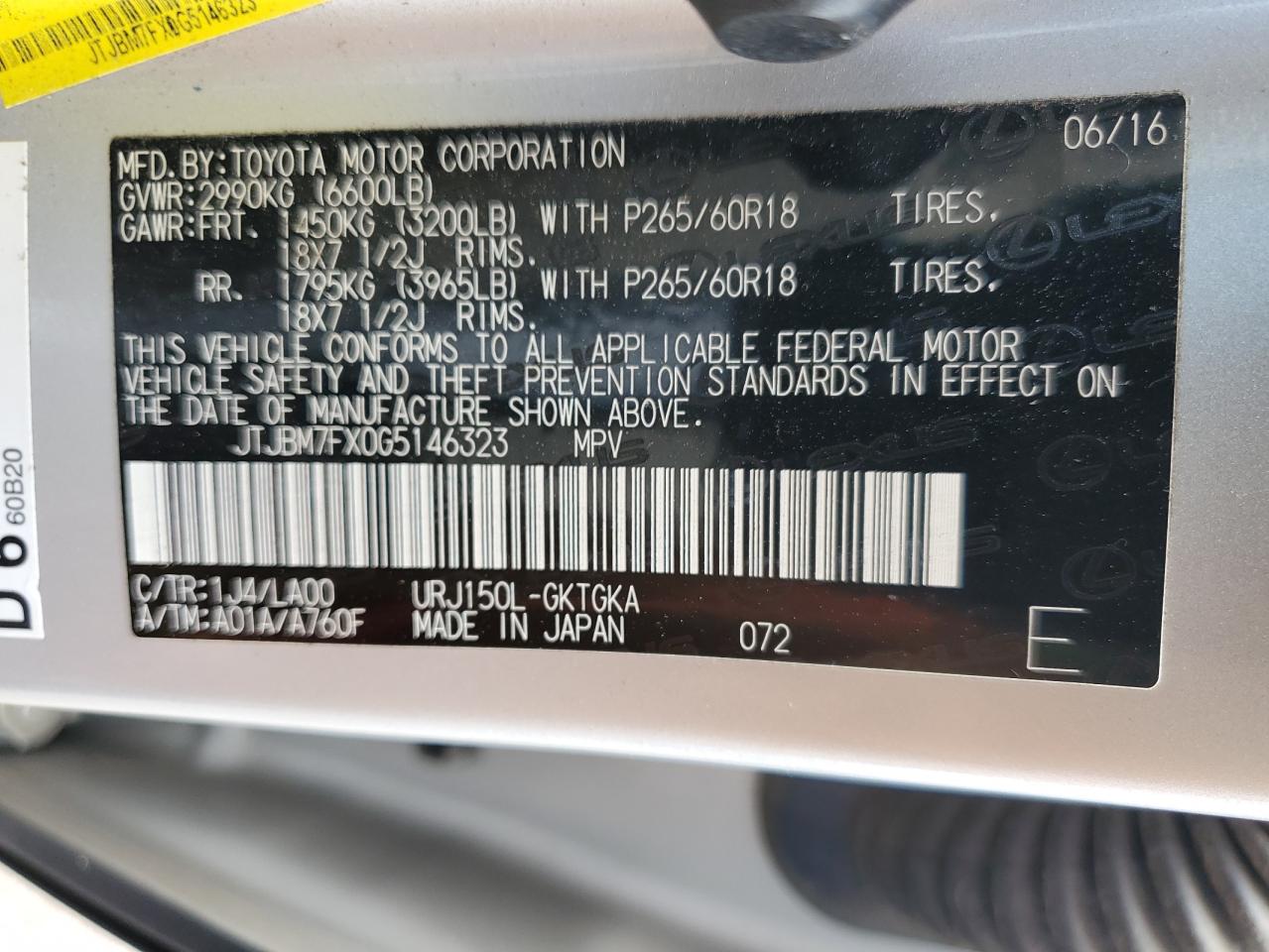 jtjbm7fx0g5146323 JTJBM7FX0G5146323 2016 Lexus Gx 460