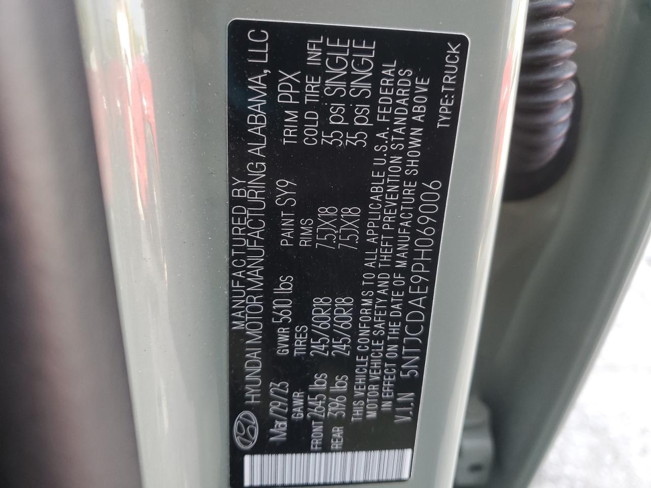 2023 Hyundai Santa Cruz Sel VIN: 5NTJCDAE9PH069006 Lot: 62405255