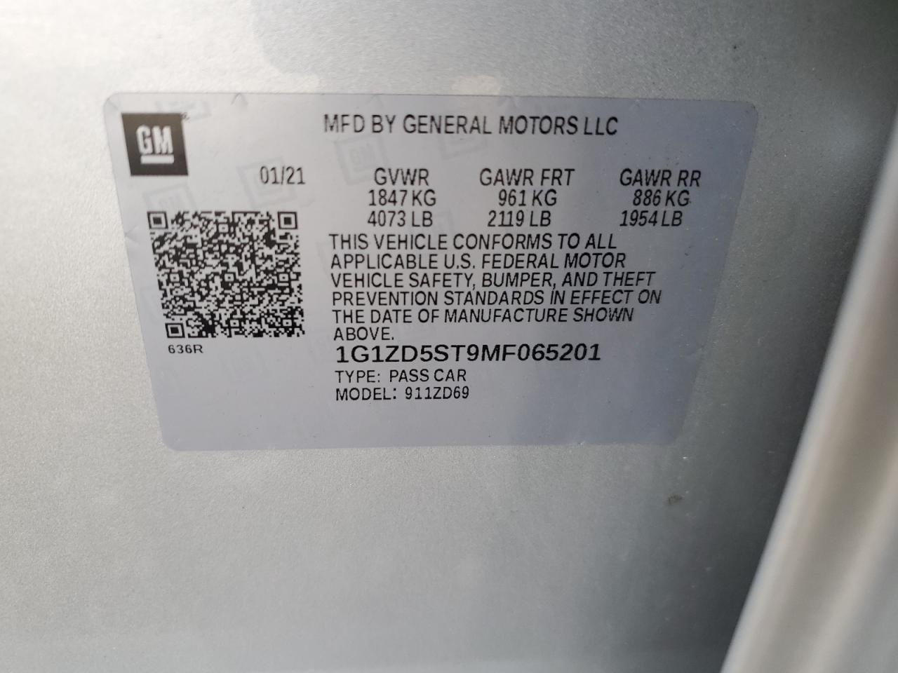 1g1zd5st9mf065201 1G1ZD5ST9MF065201 2021 Chevrolet Malibu Lt
