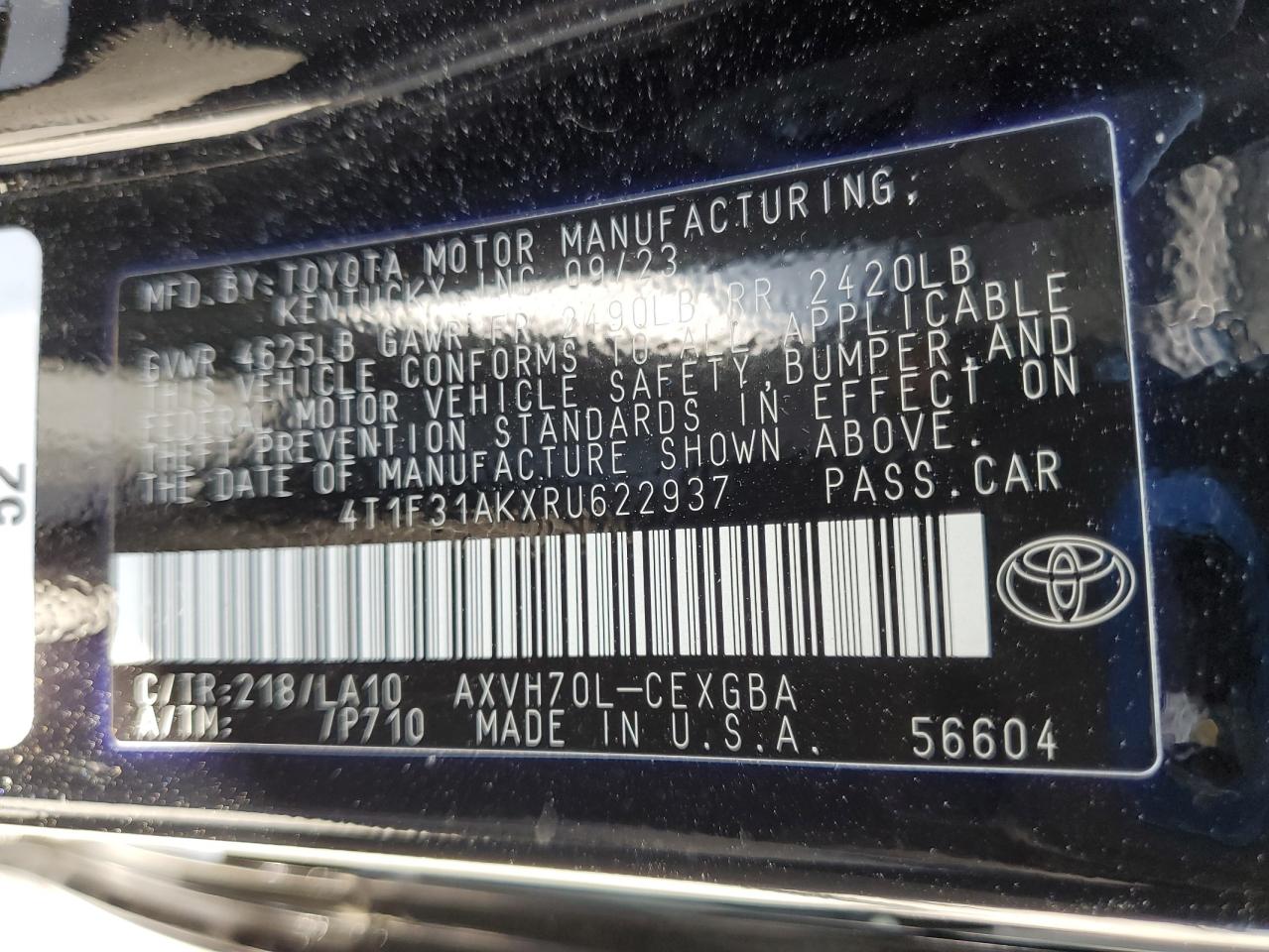 2024 Toyota Camry Xle VIN: 4T1F31AKXRU622937 Lot: 65001485