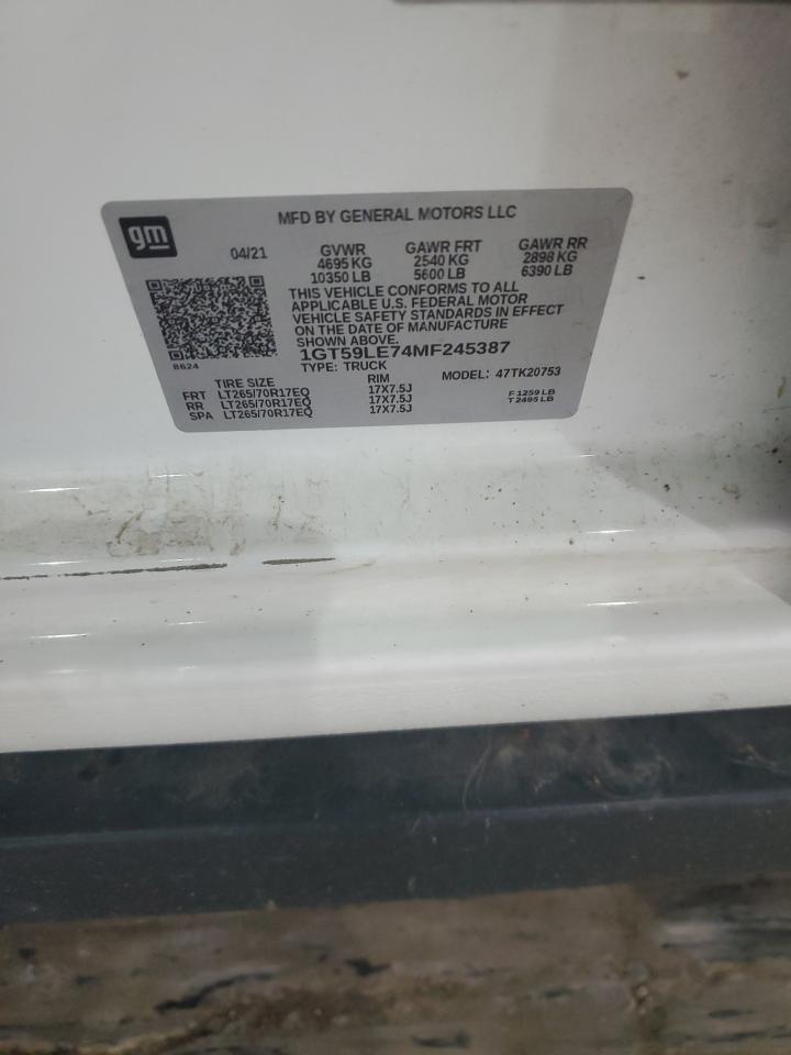 2021 GMC Sierra K2500 Heavy Duty VIN: 1GT59LE74MF245387 Lot: 63990865