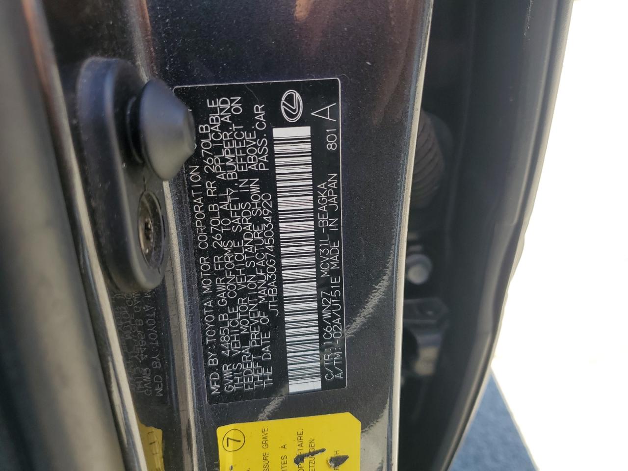 2004 Lexus Es 330 VIN: JTHBA30G745034920 Lot: 65285175