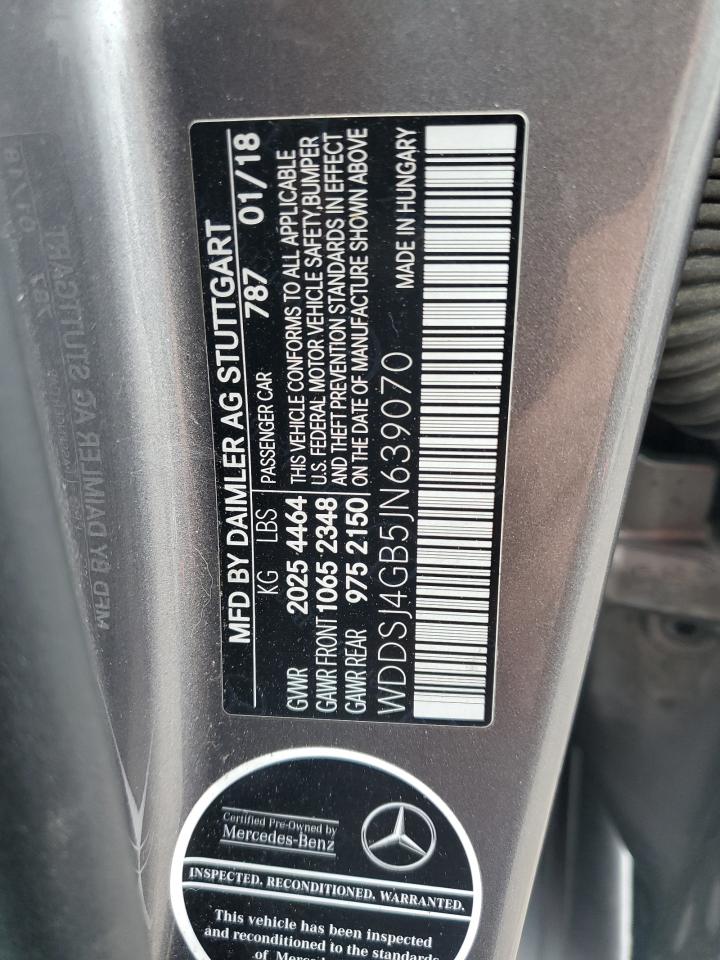 2018 Mercedes-Benz Cla 250 4Matic VIN: WDDSJ4GB5JN639070 Lot: 64747195