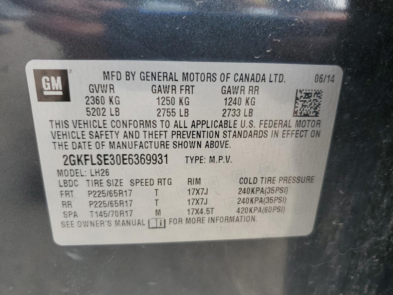 2gkflse30e6369931 2GKFLSE30E6369931 2014 GMC Terrain Slt