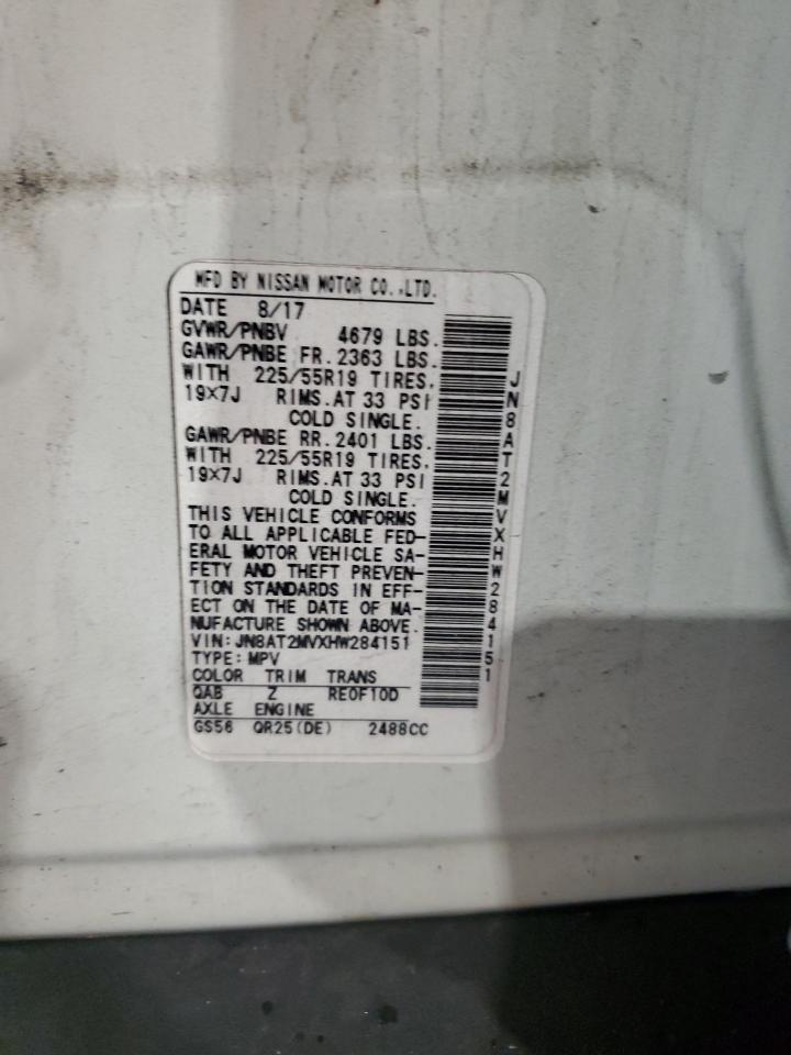2017 Nissan Rogue S VIN: JN8AT2MVXHW284151 Lot: 64371925