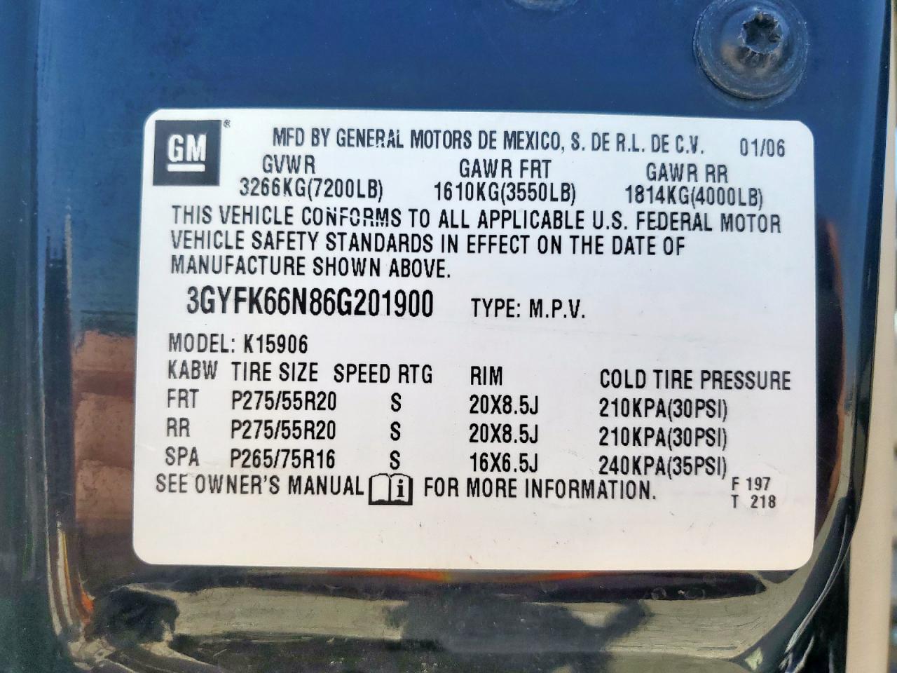 2006 Cadillac Escalade Esv VIN: 3GYFK66N86G201900 Lot: 65145715