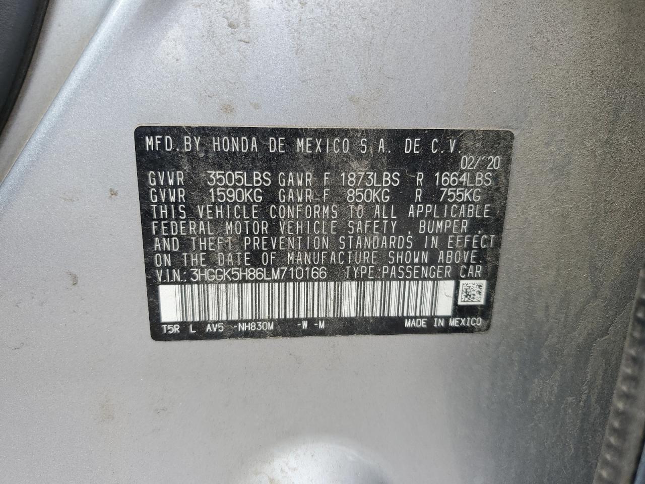 2020 Honda Fit Ex VIN: 3HGGK5H86LM710166 Lot: 65735385