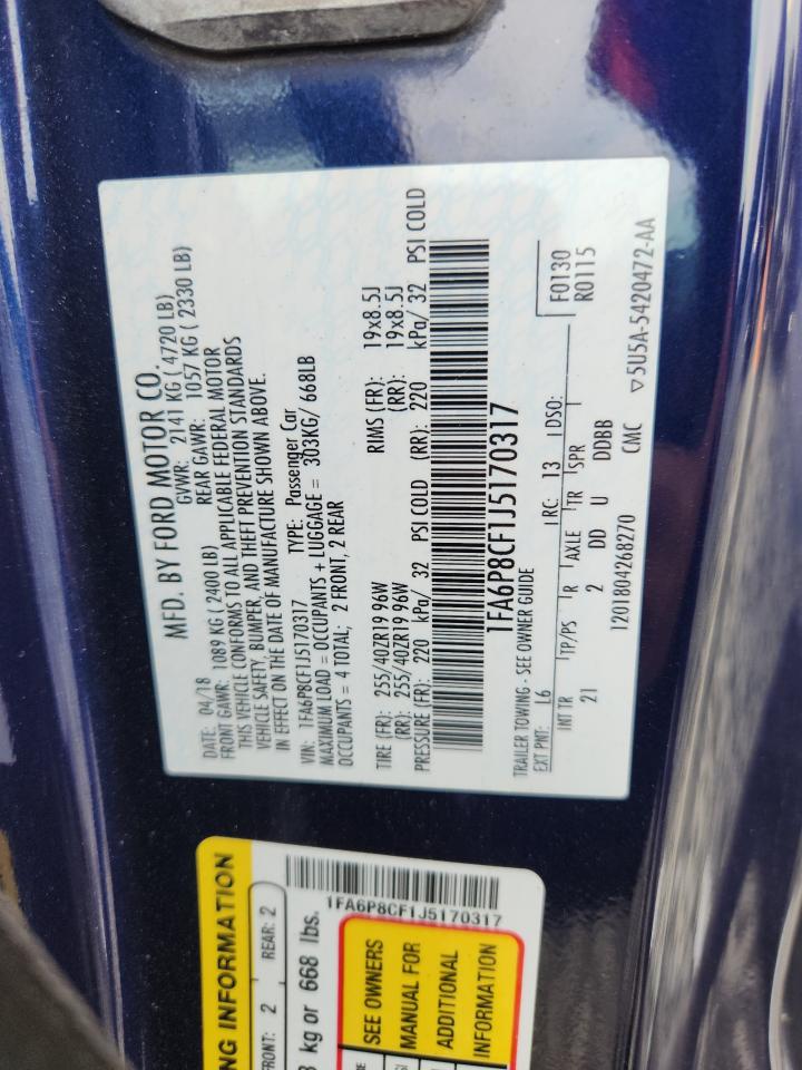 2018 Ford Mustang Gt VIN: 1FA6P8CF1J5170317 Lot: 64794045