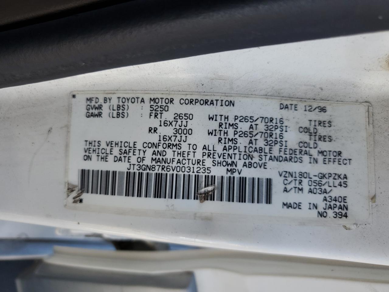 1997 Toyota 4Runner Limited VIN: JT3GN87R6V0031235 Lot: 63304335