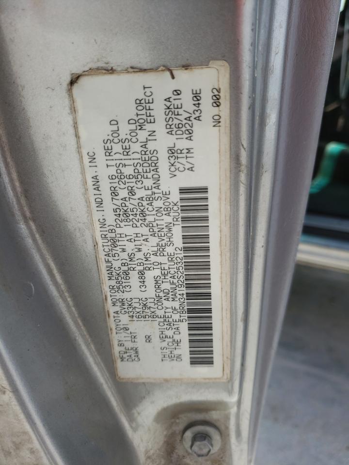 2002 Toyota Tundra Access Cab Sr5 VIN: 5TBRN34192S253212 Lot: 66176875