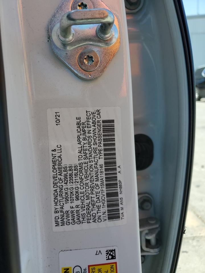 2021 Honda Accord Lx VIN: 1HGCV1F15MA118146 Lot: 64492475