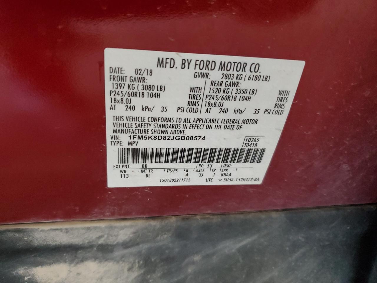2018 Ford Explorer Xlt VIN: 1FM5K8D82JGB08574 Lot: 65075775