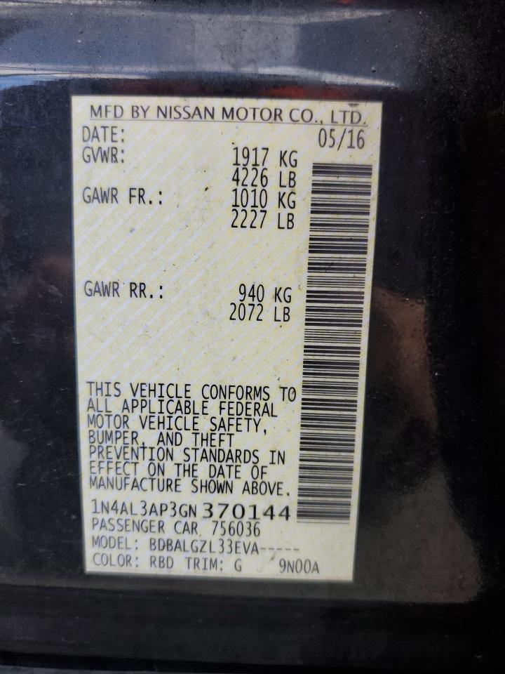 2016 Nissan Altima 2.5 VIN: 1N4AL3AP3GN370144 Lot: 65546815