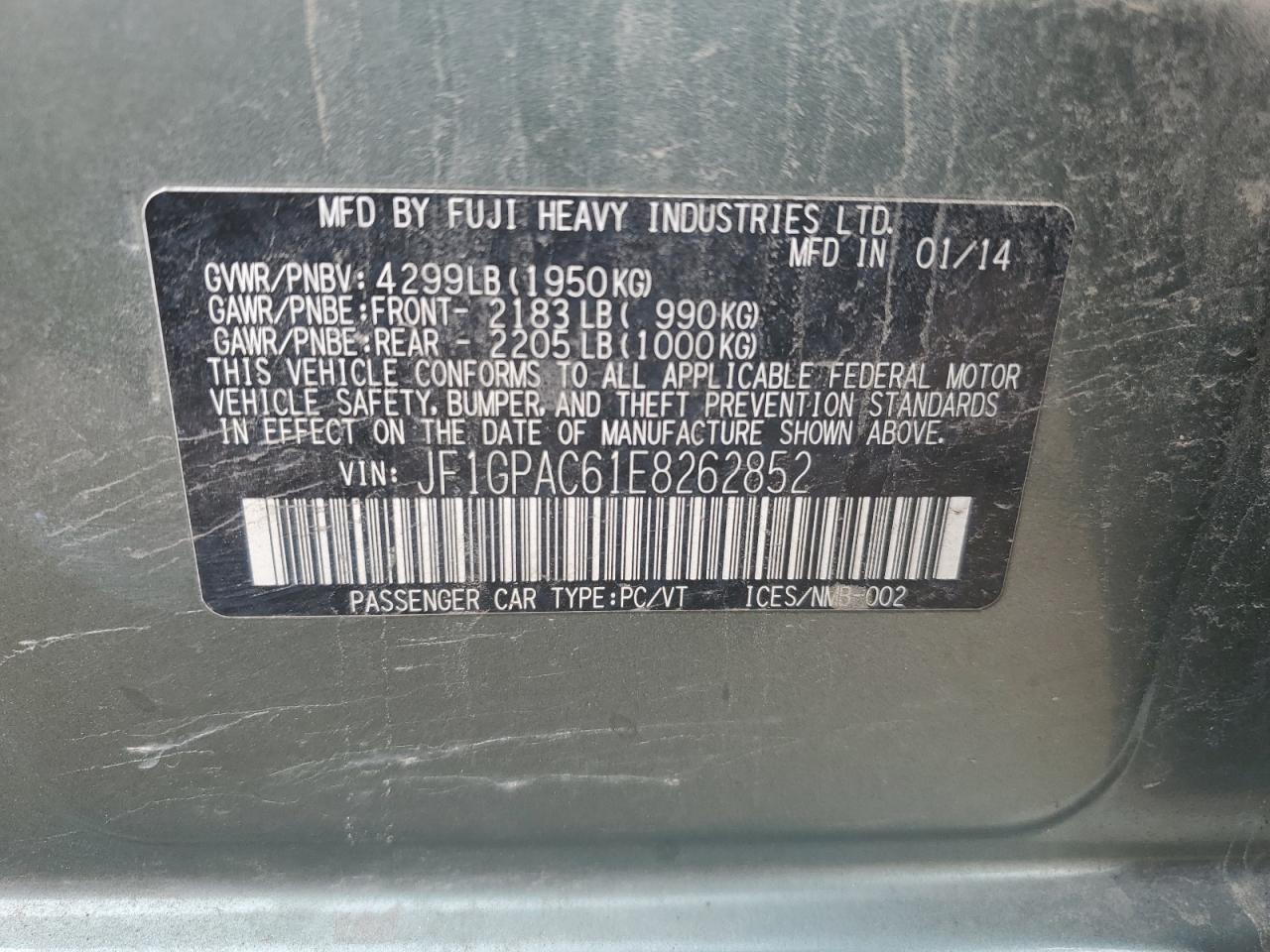2014 Subaru Impreza Pr VIN: JF1GPAC61E8262852 Lot: 64561605