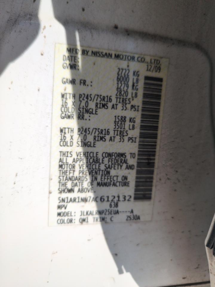 2010 Nissan Pathfinder S VIN: 5N1AR1NN7AC612132 Lot: 63628435
