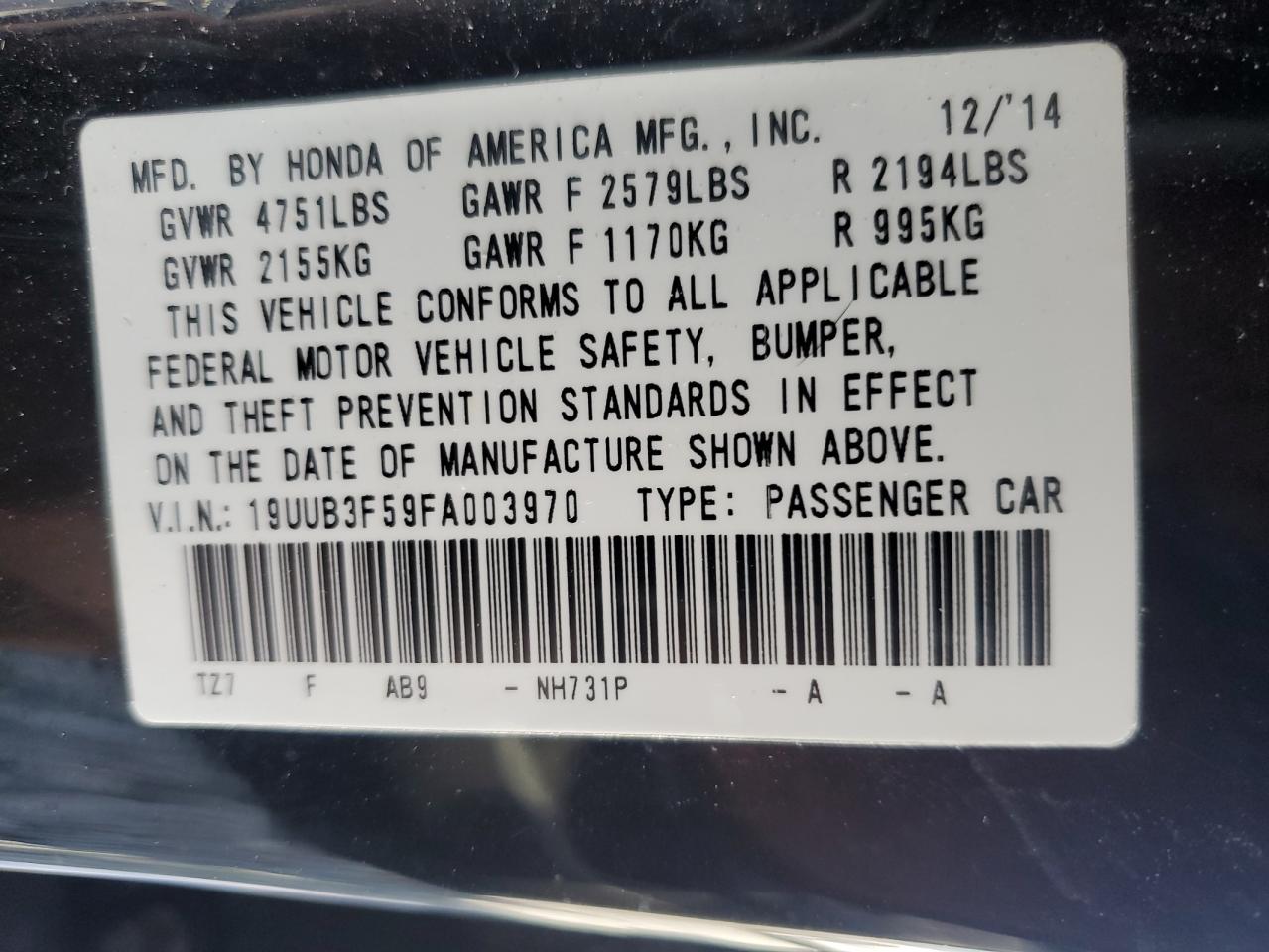 19uub3f59fa003970 19UUB3F59FA003970 2015 Acura Tlx Tech