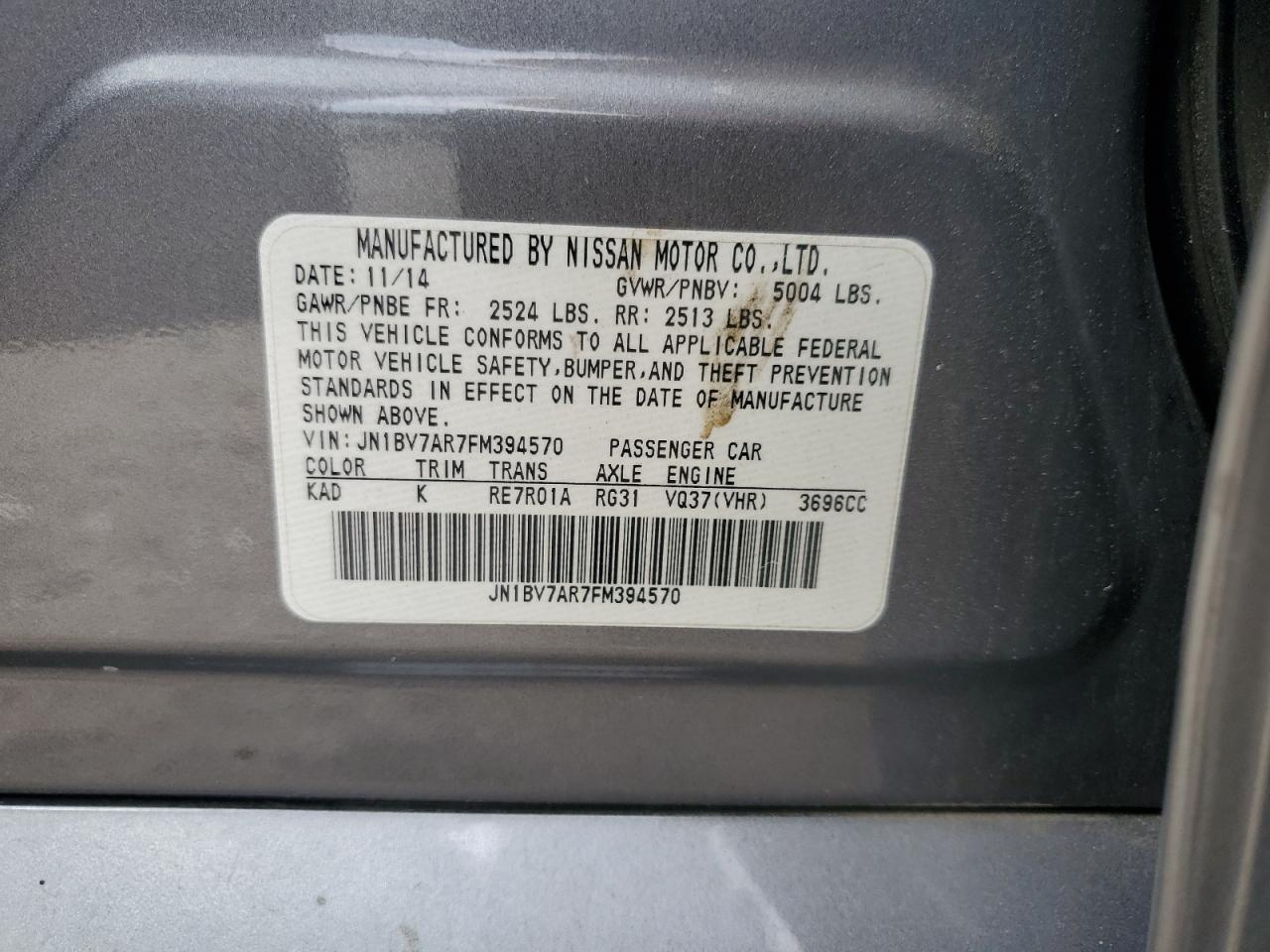 2015 Infiniti Q50 Base VIN: JN1BV7AR7FM394570 Lot: 61719865