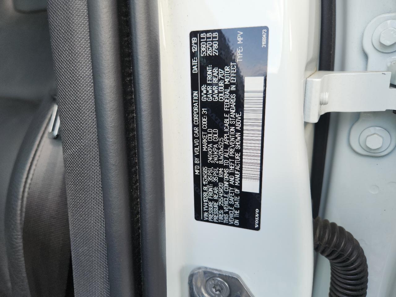 2020 Volvo Xc60 T5 Inscription VIN: YV4102RL8L1534565 Lot: 65320885